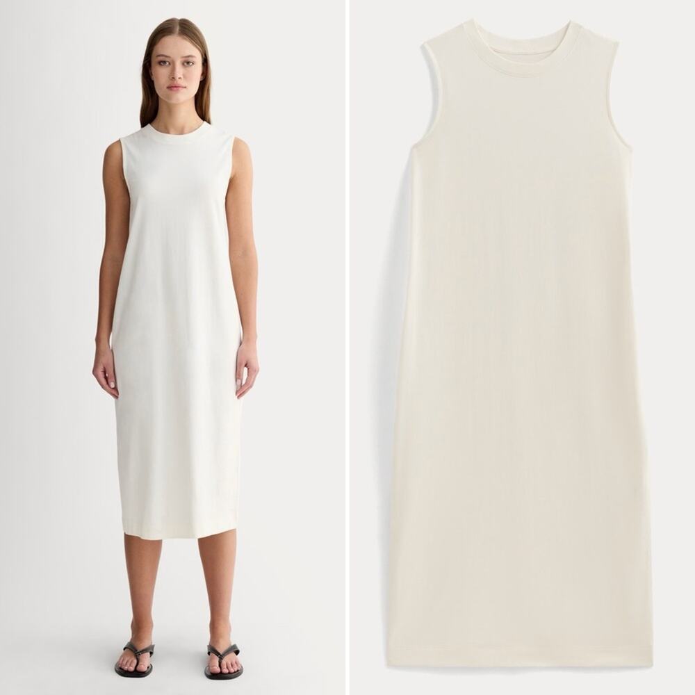 Everlane Weekend Tank Dress Canvas Cream Small Organic Cotton Midi New Relaxed